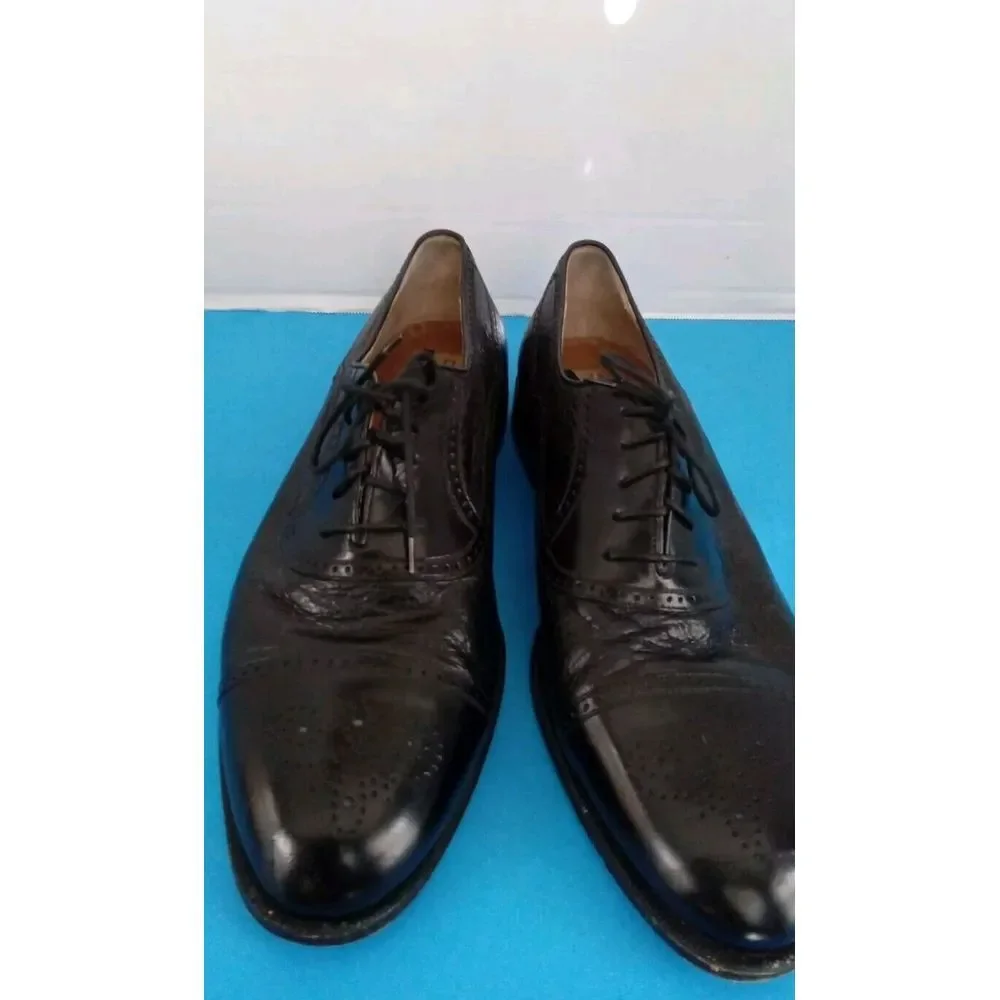 Domani Black Leather Wingtip Oxford Dress Shoes Lace Up Men's‎